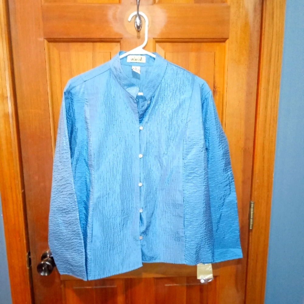 NWT Linden Hill 100% silk blue button up shirt size XL